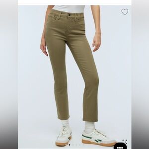 Madewell Olive coated kick-out crop flare.